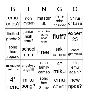 emu7 predictionss Bingo Card