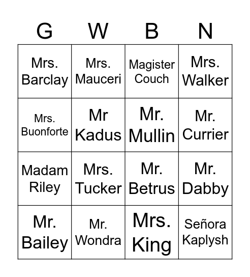 Spotlight Bingo Card