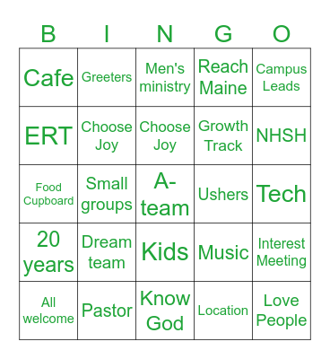 Rock Church Bingo Card