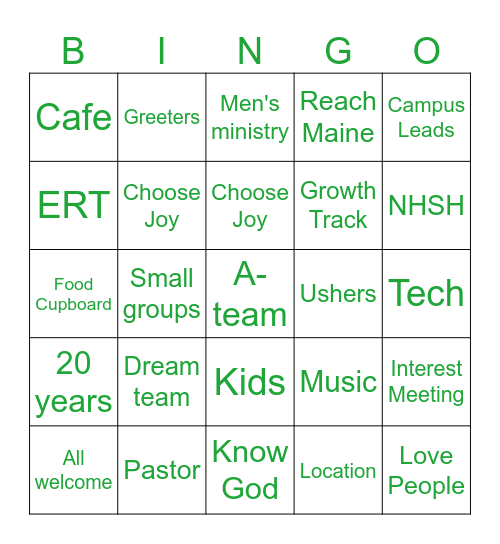 Rock Church Bingo Card