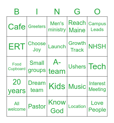 Rock Church Bingo Card