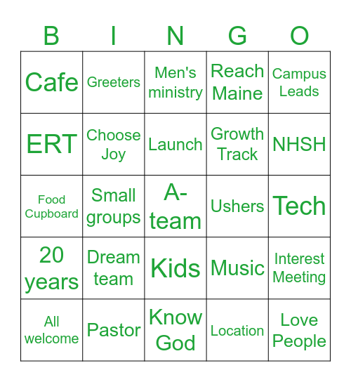 Rock Church Bingo Card