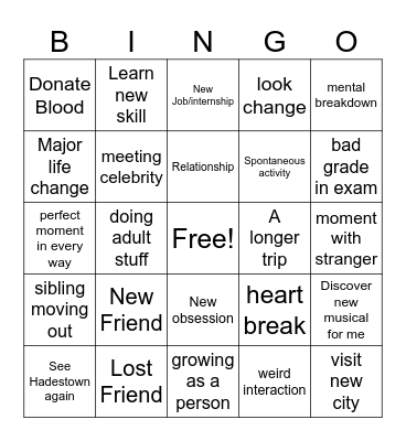 21 Bingo Card