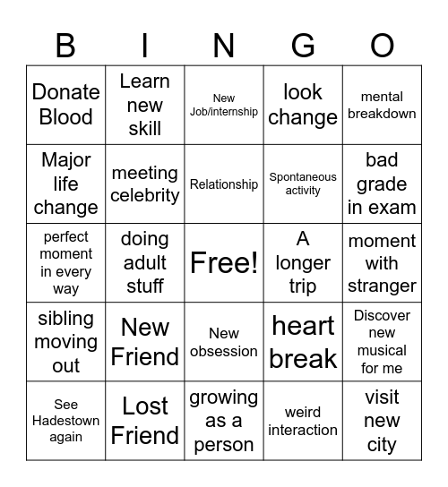 21 Bingo Card
