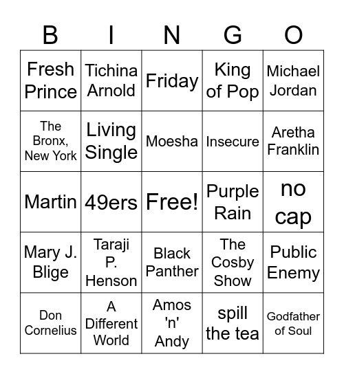 For The Culture Bingo Card