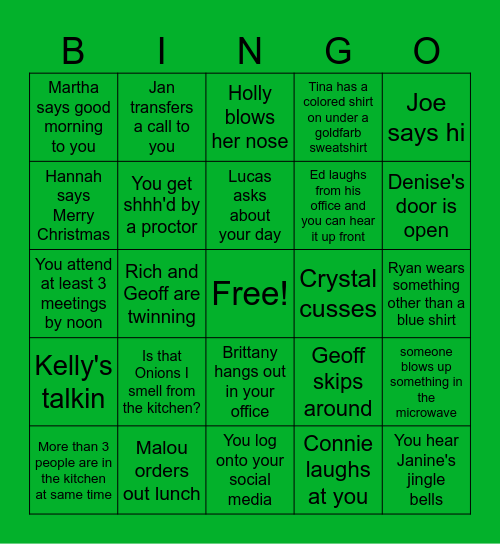 Bah Humbug Bingo Card