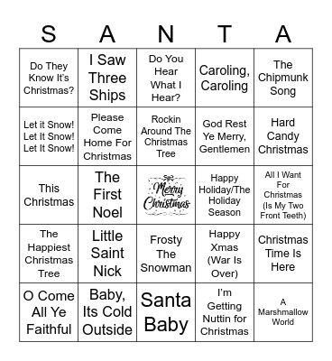 Christmas Caroling Bingo Card