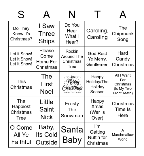 Christmas Caroling Bingo Card
