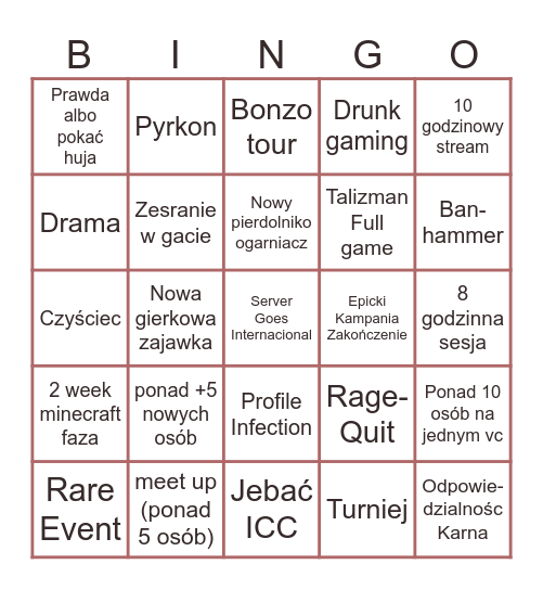 Duży 2026 Bingo Bonzownia Bingo Card