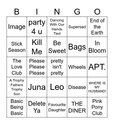 Beer Hall Spotify Wrapped Bingo Card