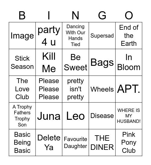 Beer Hall Spotify Wrapped Bingo Card