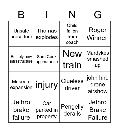 North Cornwall Open Day Bingo Card
