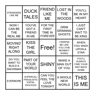 ....DISNEY SONGS? Bingo Card