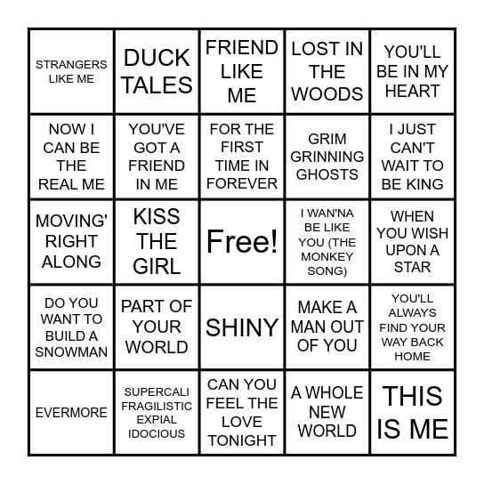 ....DISNEY SONGS? Bingo Card