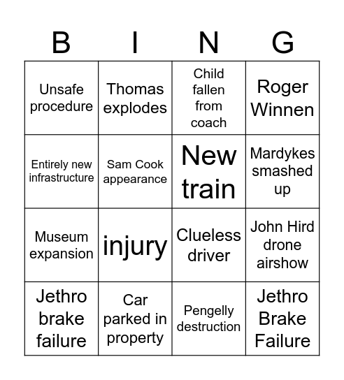 North Cornwall Open Day Bingo Card