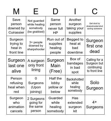 G&B Surgeon Bingo Card