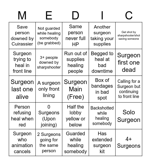 G&B Surgeon Bingo Card