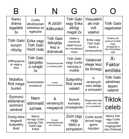 Megasztár S8E5 Bingo Card