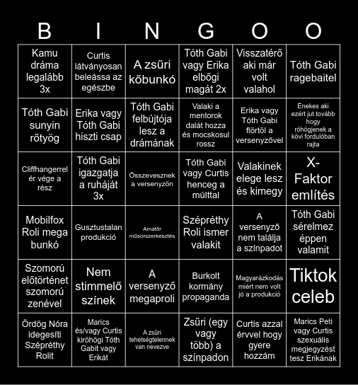 Megasztár S8E5 Bingo Card