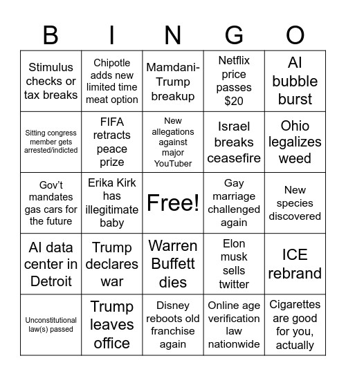 2025 Bingo Card