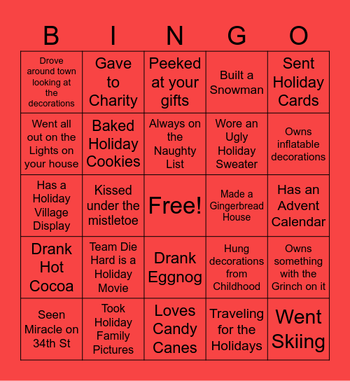 Holiday Bingo Card