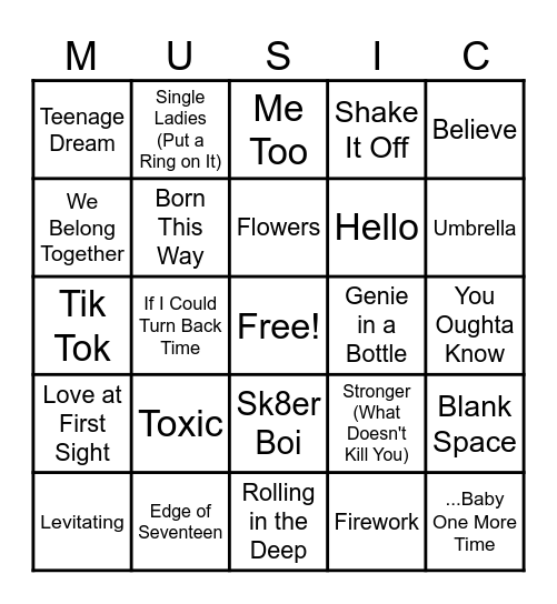 DIVAS OF POP Bingo Card