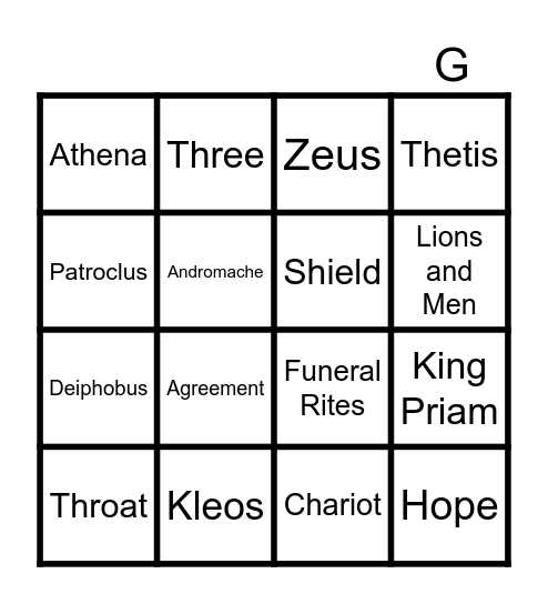 Death of Hector Bingo Card