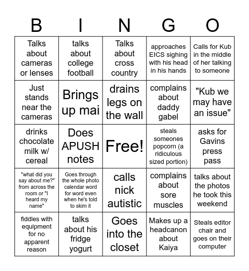 Jackson Predictable Sanchez Bingo Card