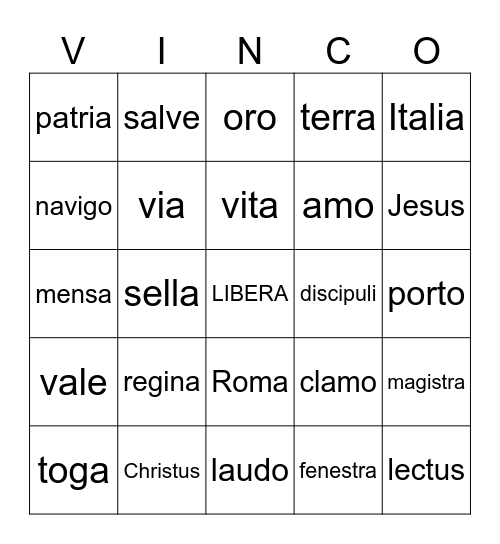 2nd Grade VINCO Bingo Card