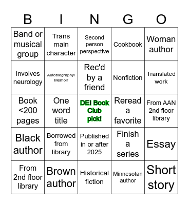 Book Club Bingo #1 - Early Summer Edition Bingo Card