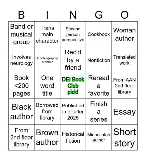 Book Club Bingo #1 - Early Summer Edition Bingo Card