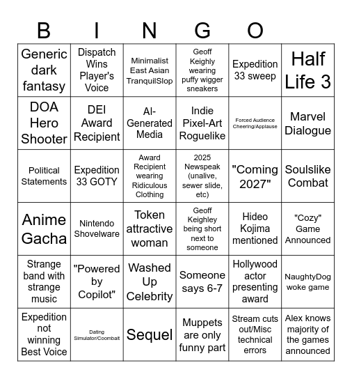 VGA 2025 Bingo Card