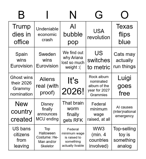 2026 Bingo Card