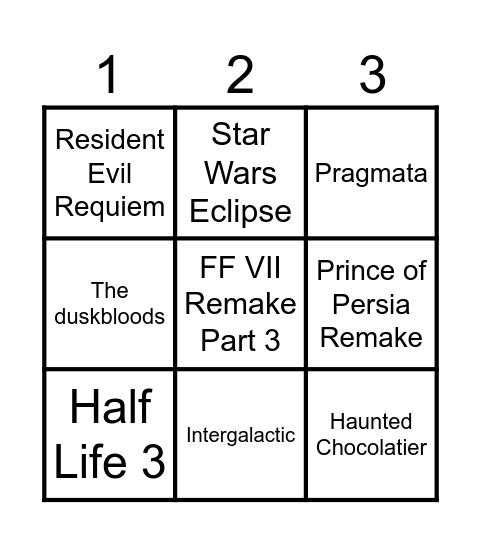 GOTY 2025 Bingo Card