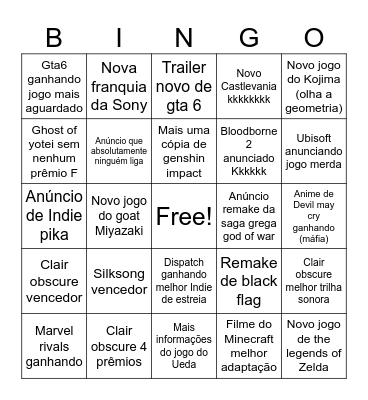 The game awards Bingo Card