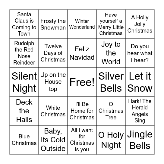 Christmas Music BINGO Card