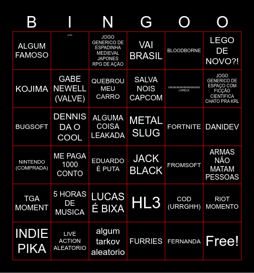 TGA DOS CRIAS 2 O INIMIGO É O MESMO DO ANO PASSADO Bingo Card