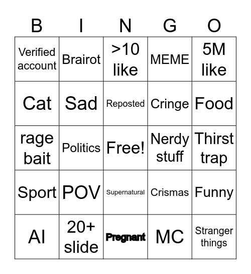 tiktok bingo 2025 dec. Bingo Card