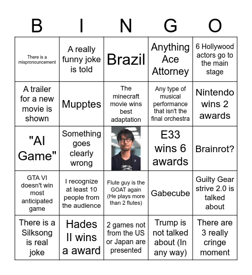 The Game Awards Bingo Card
