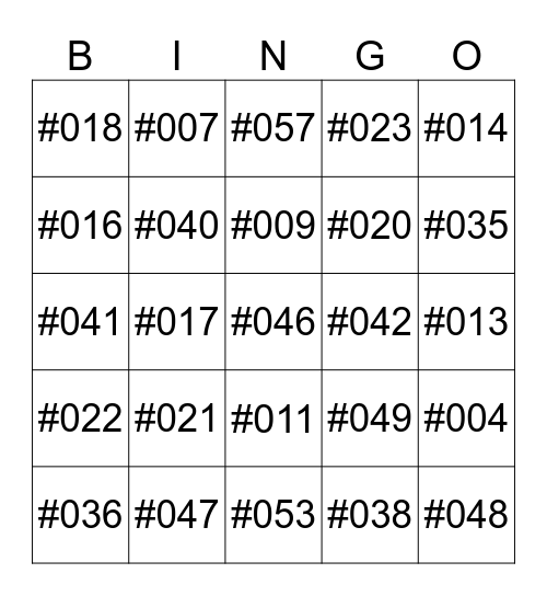 Practice #001 Bingo Card