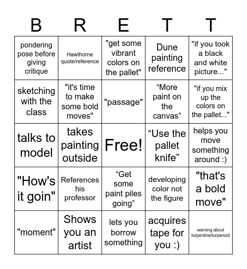 Brett Bingo Card