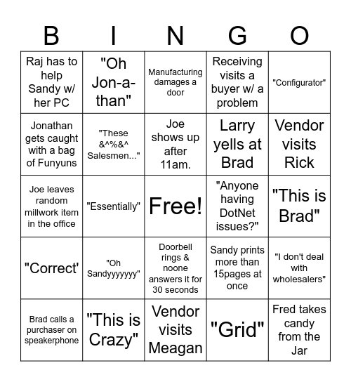 Purchasing Department Bingo Card