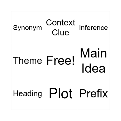 Vocabulary Bingo Card