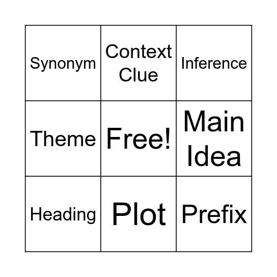 Vocabulary Bingo Card