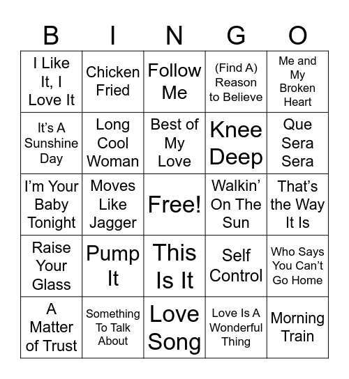 Country Pop Mix Game 2 Bingo Card