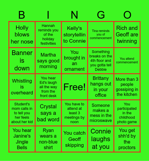 Holiday Bingo Card