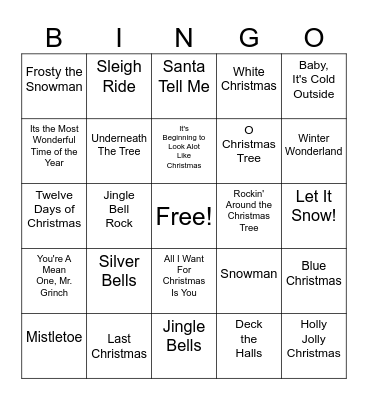Christmas Songs Bingo Card