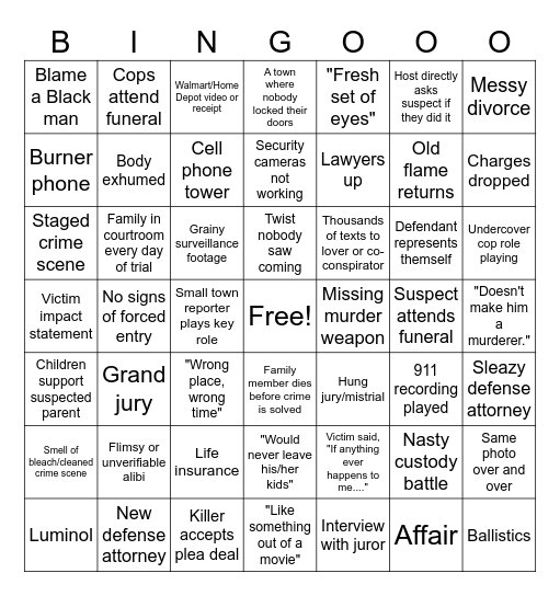 Dateline Bingo Card