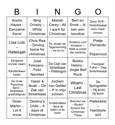 De Grote De Pizzabakkers Sinterkerst Bingo Card