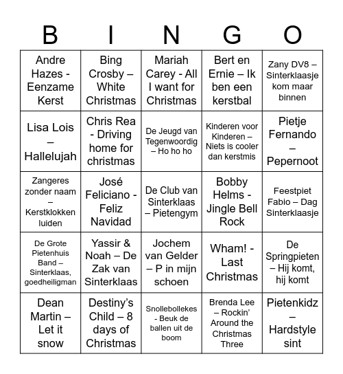 De Grote De Pizzabakkers Sinterkerst Bingo Card